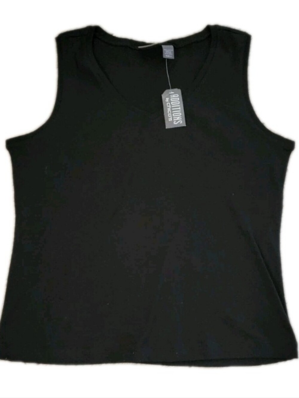 Additions by Chico's Daniella V-Neck Tank Sleeveless Top Cotton Black Minimalist